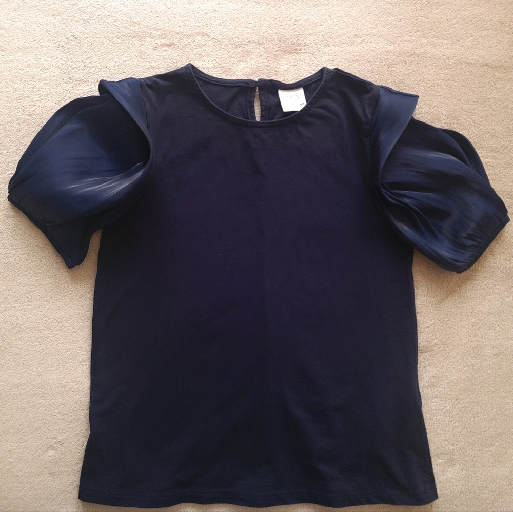 Zara Girl Navy Blue Iridescent Puffy Sleeve Top Size 13-14